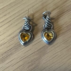 David Yurman Heart Earrings. Silver and Citrine.